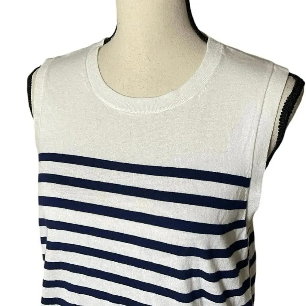 J.Crew Women’s Large Striped Sweater Classic Shell White Navy Coastal Nautical
